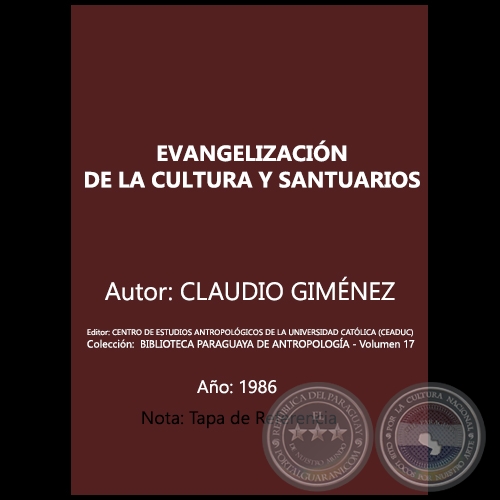 EVANGELIZACIÓN DE LA CULTURA Y SANTUARIOS - Autor: CLAUDIO GIMÉNEZ - Año 1986